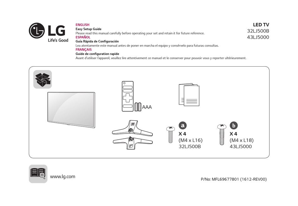 LG 43LJ5000 EASY SETUP MANUAL Pdf Download | ManualsLib