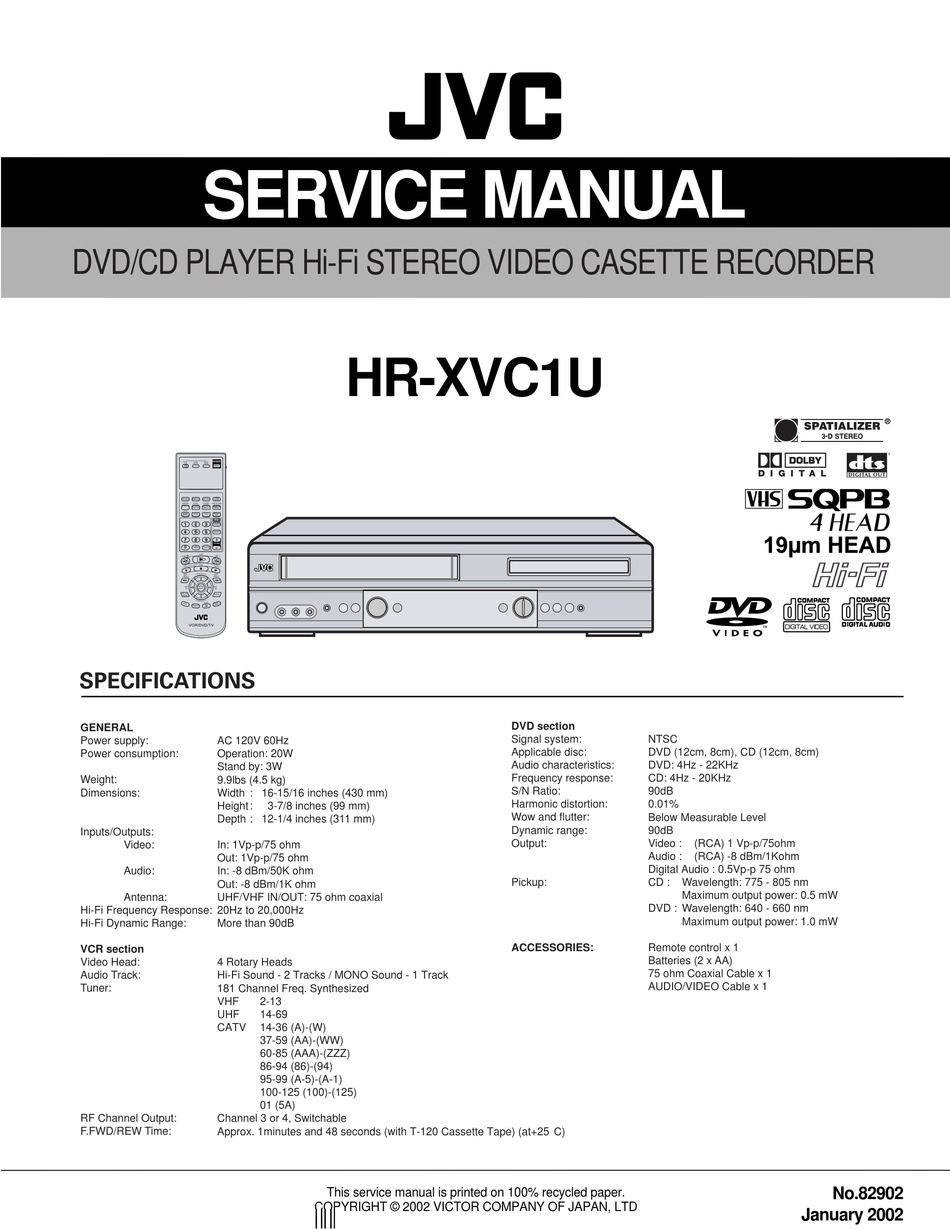 JVC HR-XVC1U SERVICE MANUAL Pdf Download | ManualsLib