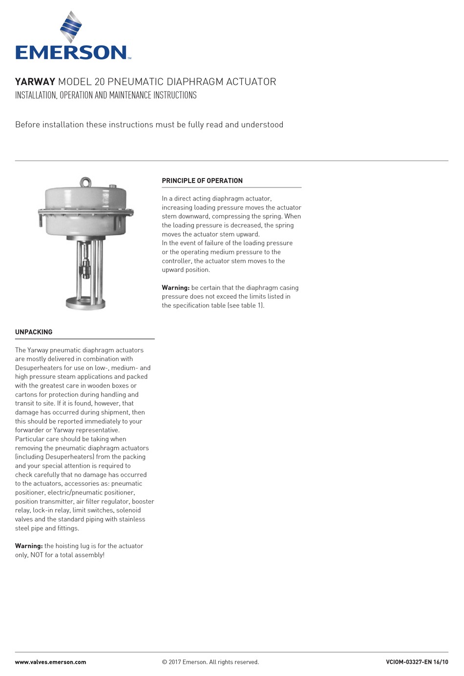 EMERSON YARWAY INSTALLATION, OPERATION AND MAINTENANCE INSTRUCTIONS Pdf ...