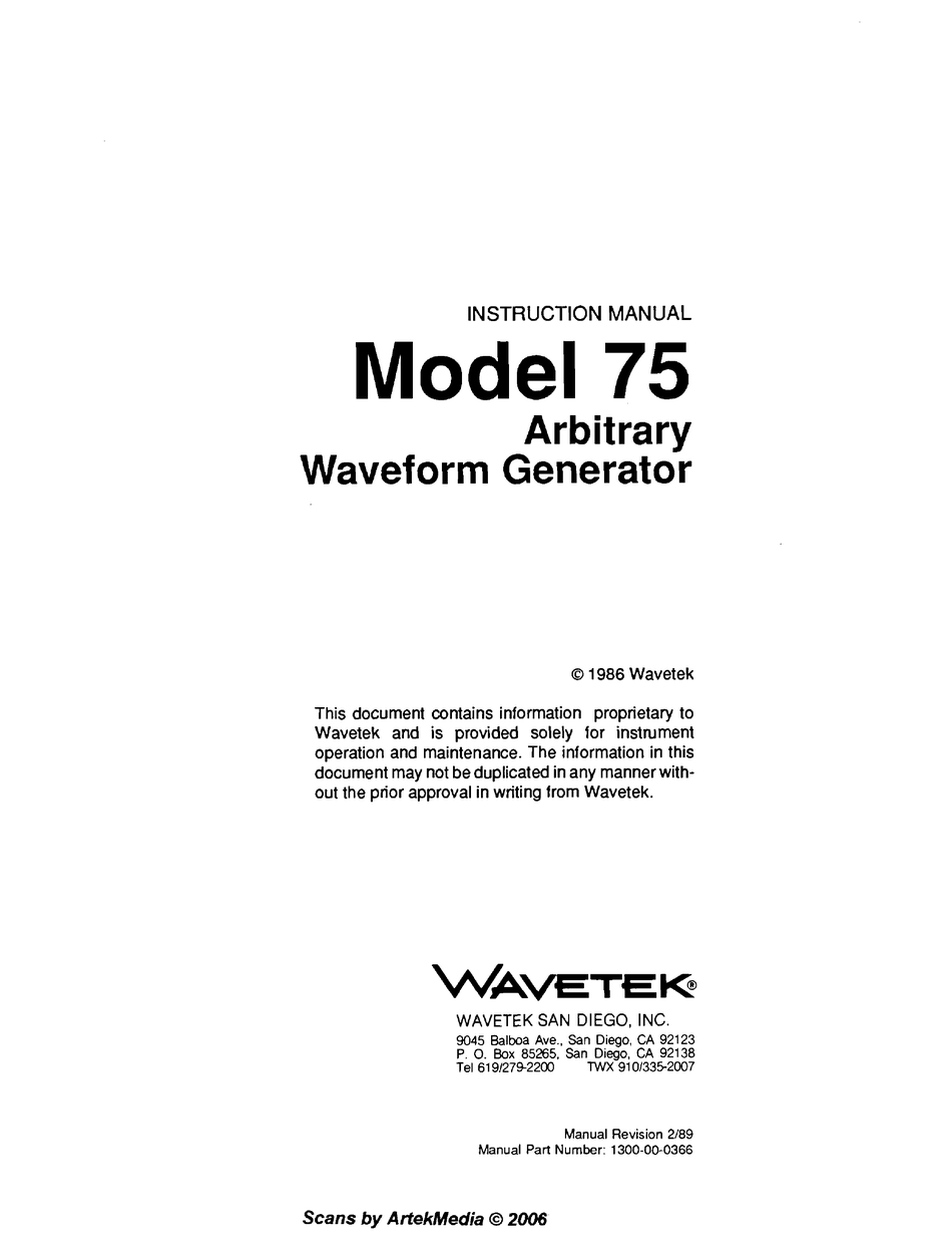 WAVETEK 75 INSTRUCTION MANUAL Pdf Download | ManualsLib