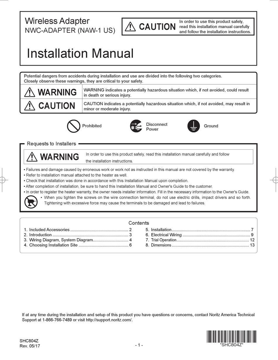 Noritz Nwc-adapter Installation Manual Pdf Download 