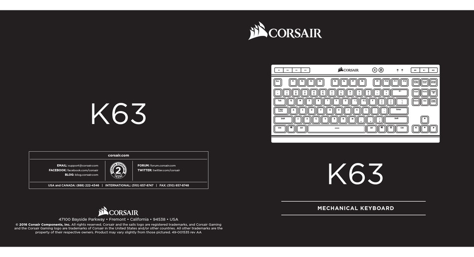 CORSAIR K63 USER MANUAL Pdf Download | ManualsLib