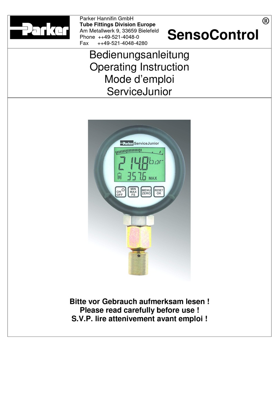SensoControl ServiceJunior Digital Pressure Gauge SCJN-600-01