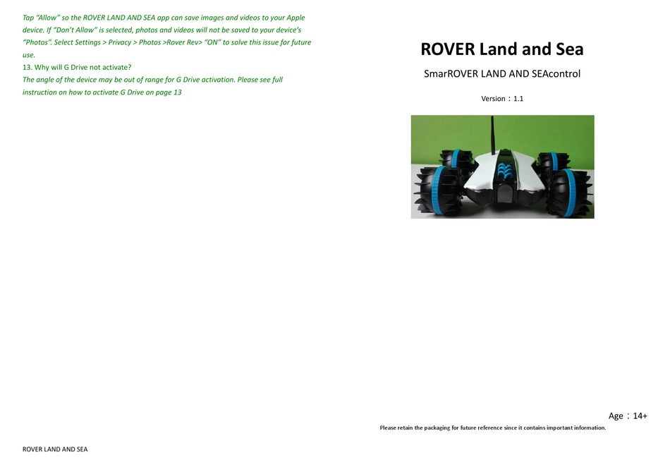 BROOKSTONE ROVER LAND SEA USER MANUAL Pdf Download ManualsLib