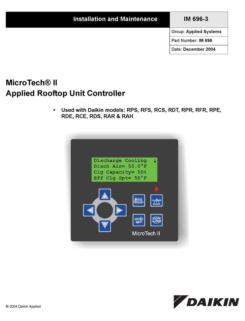 DAIKIN MICROTECH II INSTALLATION AND MAINTENANCE MANUAL Pdf Download