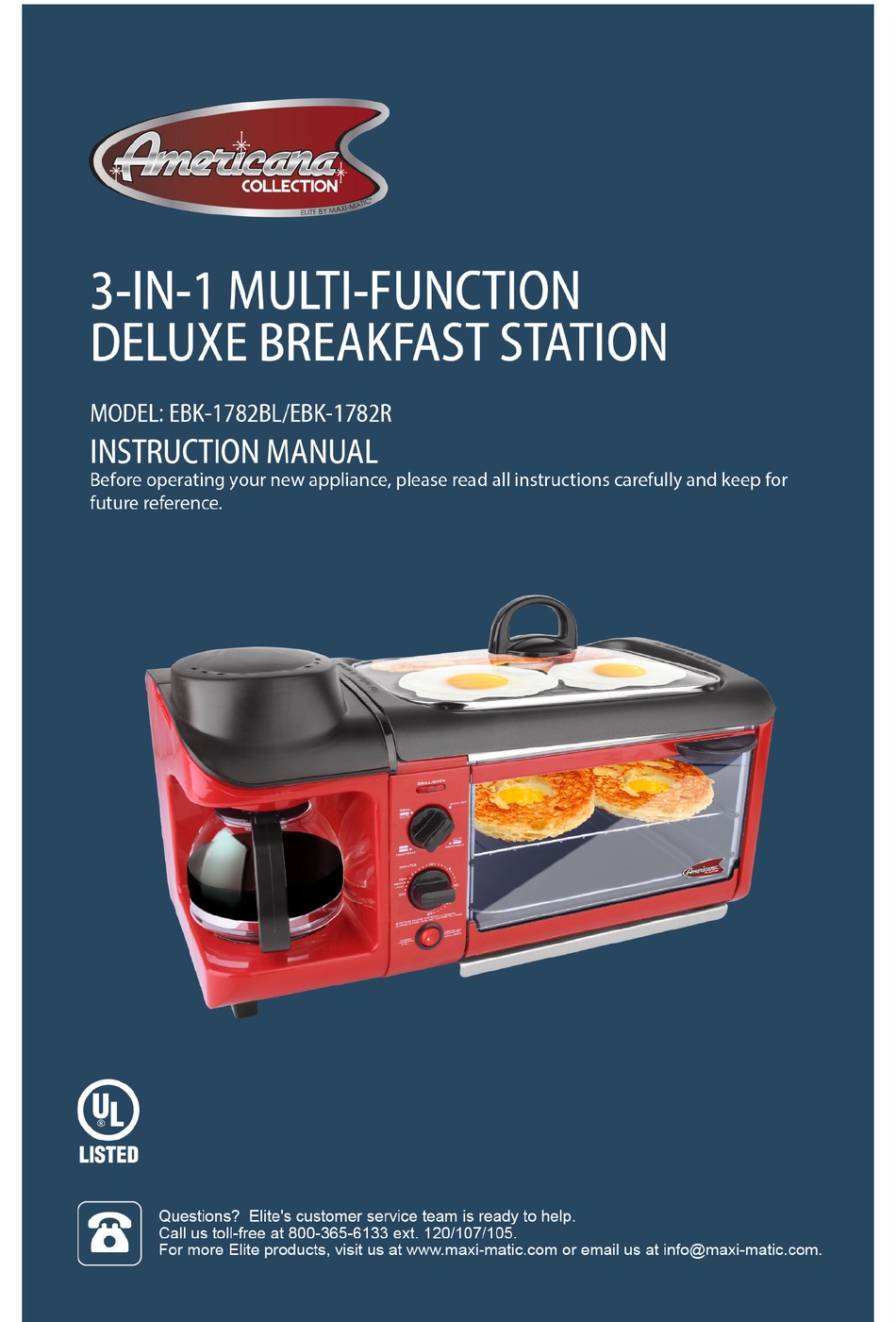 Elite Ebk8810bl Blue 3 in 1 Multifunctional Breakfast Center