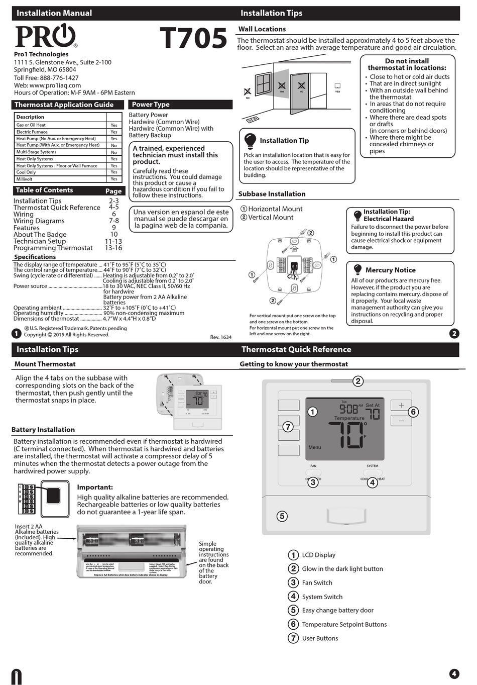 PRO1 TECHNOLOGIES T705 INSTALLATION MANUAL Pdf Download | ManualsLib
