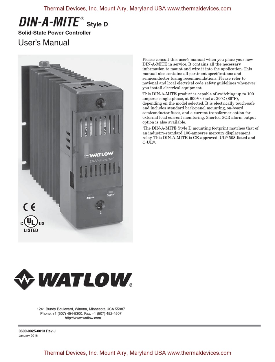 WATLOW DC1V-5024-F0S0 DIN-a-mite SOLID STATE POWER CONTROL 240VAC 50A  