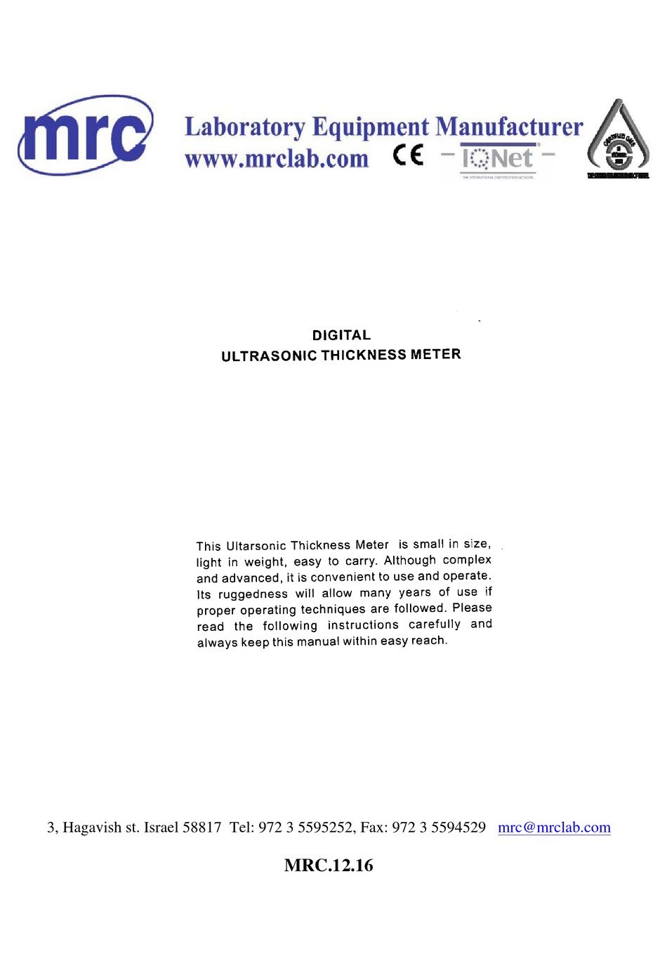 MRC TM-8812 MANUAL Pdf Download | ManualsLib