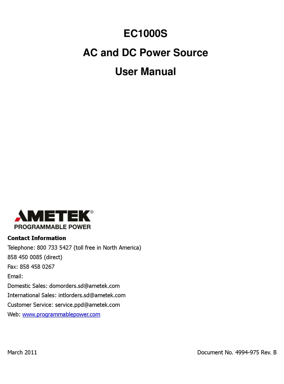 AMETEK EC1000S USER MANUAL Pdf Download | ManualsLib