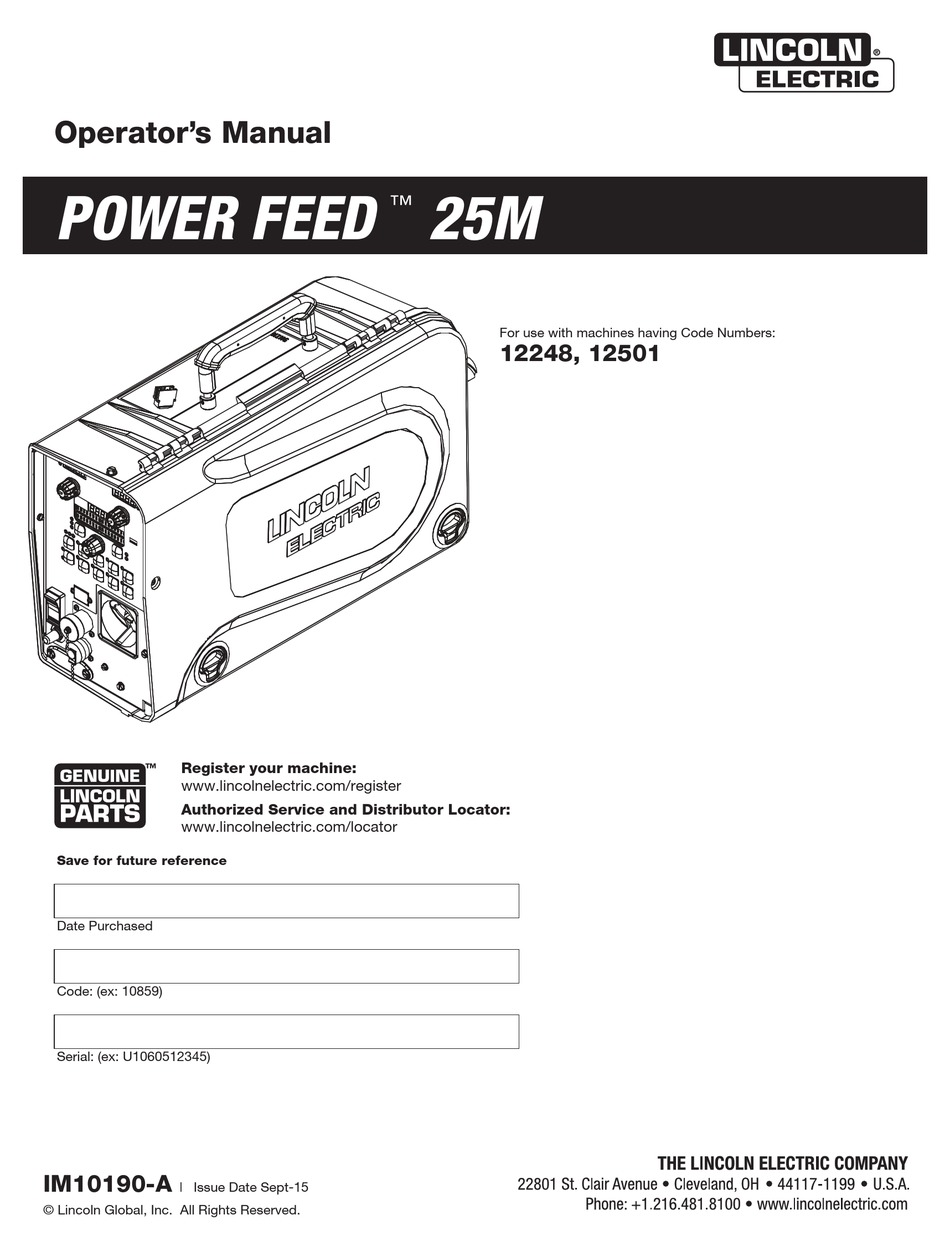 LINCOLN ELECTRIC POWER FEED 25M OPERATOR'S MANUAL Pdf Download | ManualsLib