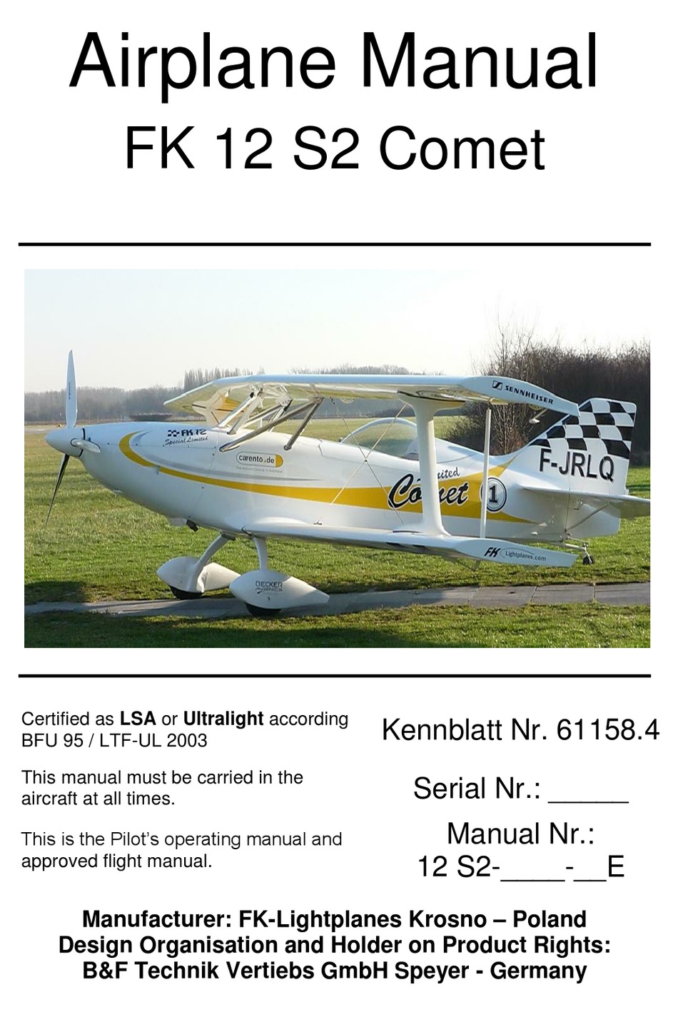 Fk Lightplanes Fk 12 S2 Comet Manual Pdf Download Manualslib