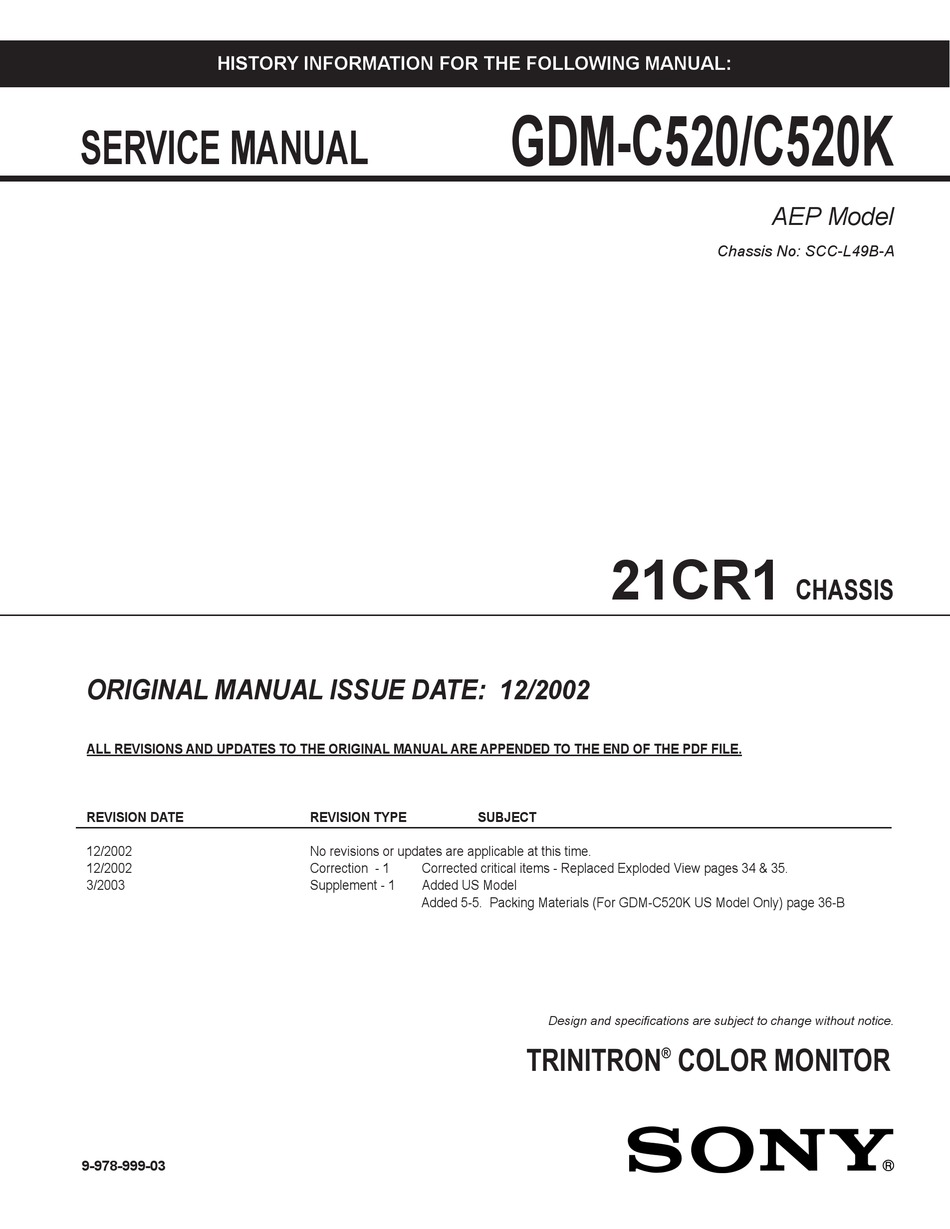 Sony Gdm C5 Service Manual Pdf Download Manualslib