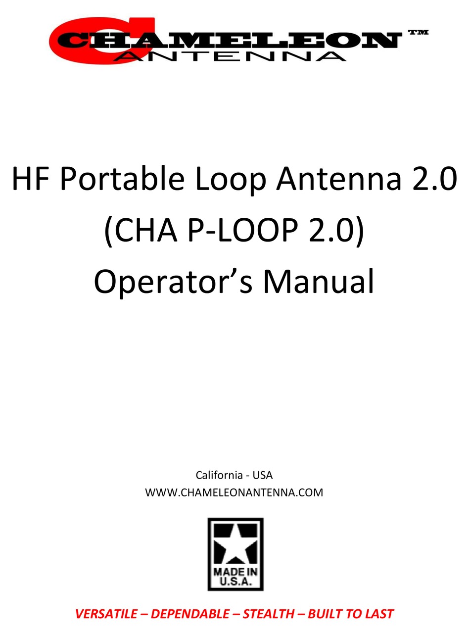 CHAMELEON ANTENNA CHA P LOOP 2.0 OPERATOR S MANUAL Pdf Download