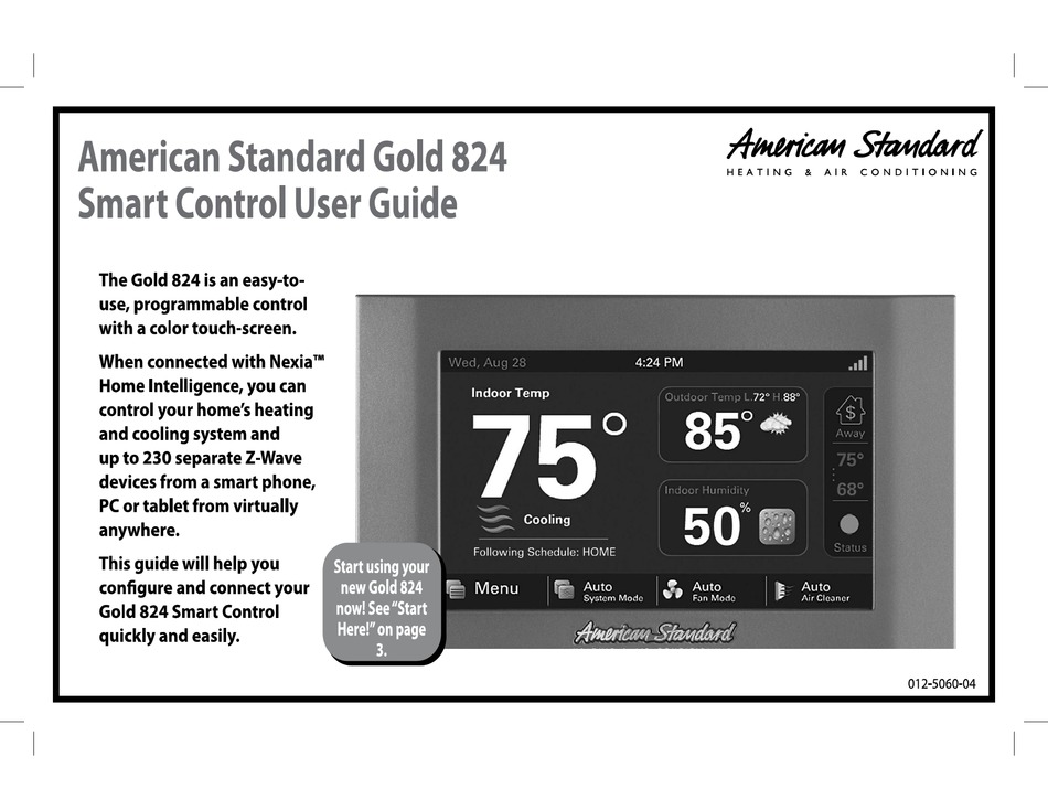 AMERICAN STANDARD GOLD 824 USER MANUAL Pdf Download ManualsLib