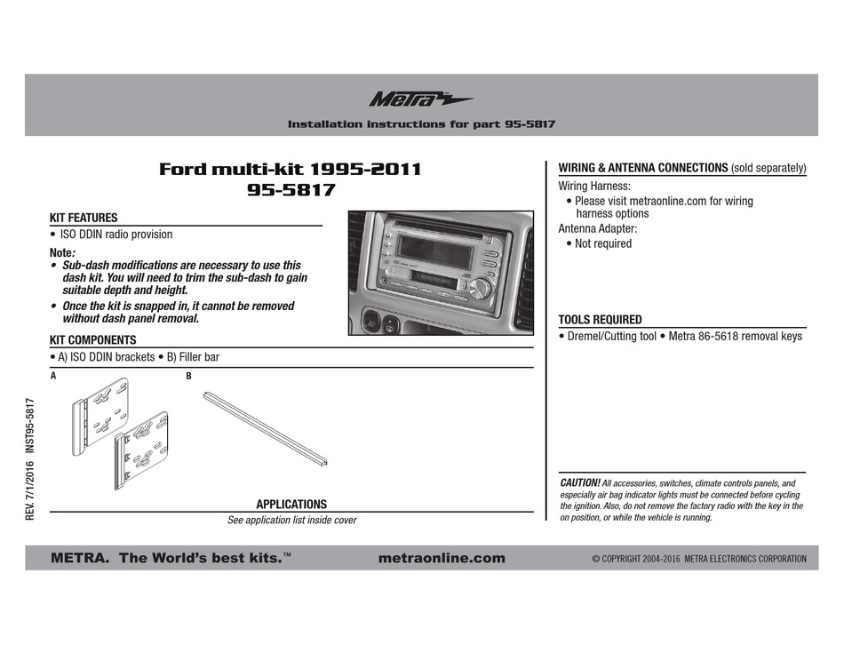 METRA ELECTRONICS 955817 INSTALLATION INSTRUCTIONS Pdf Download