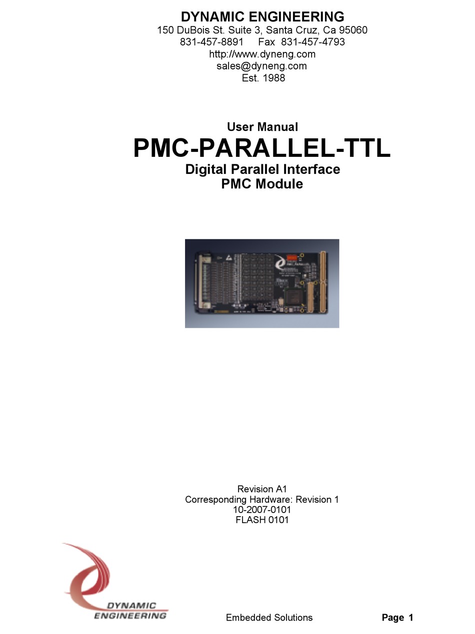 DYNAMIC ENGINEERING PMC PARALLEL TTL USER MANUAL Pdf Download