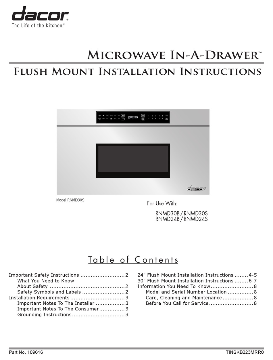DACOR RNMD30B INSTALLATION INSTRUCTIONS MANUAL Pdf Download ManualsLib