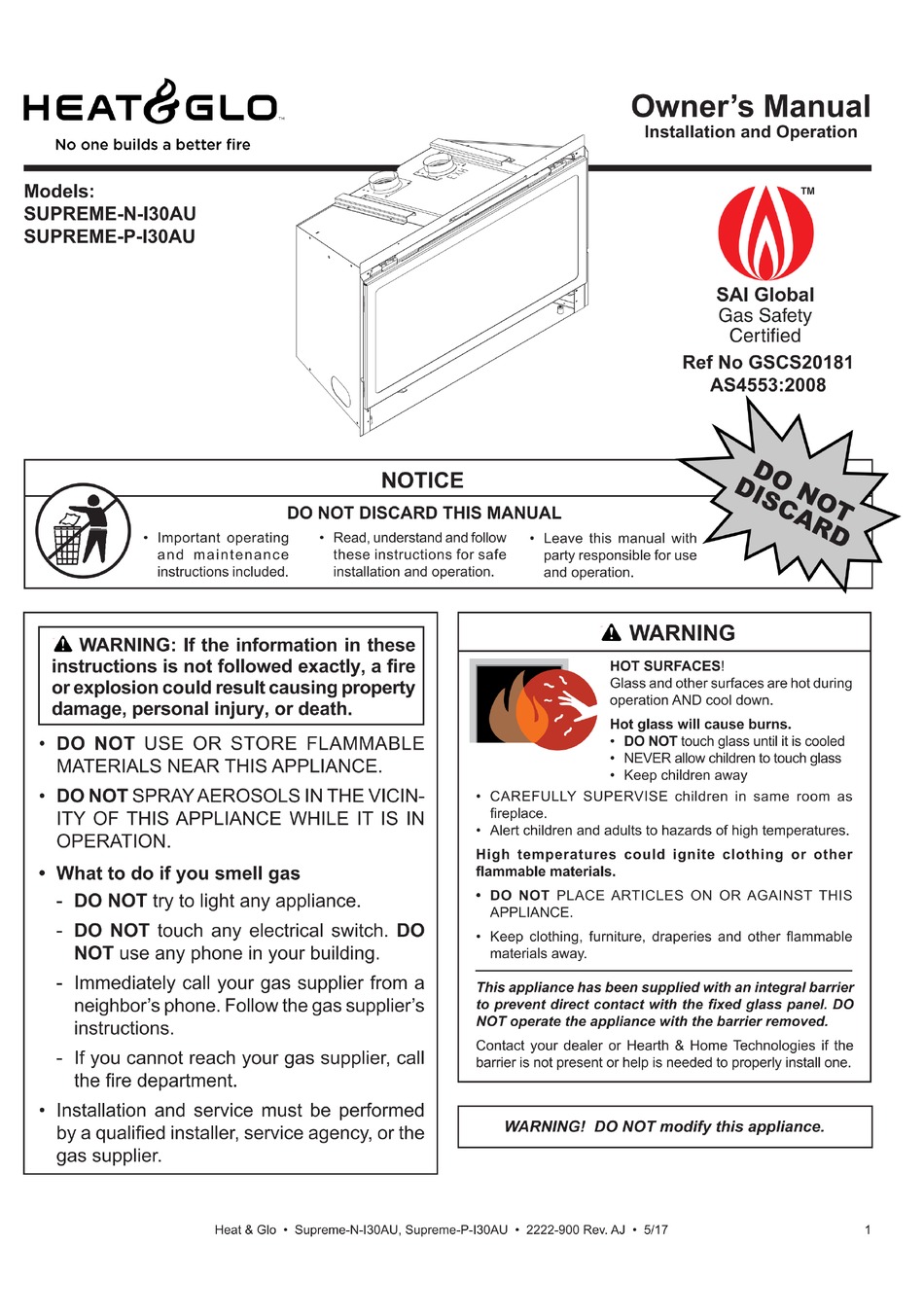 HEAT & GLO SUPREMENI30AU OWNER