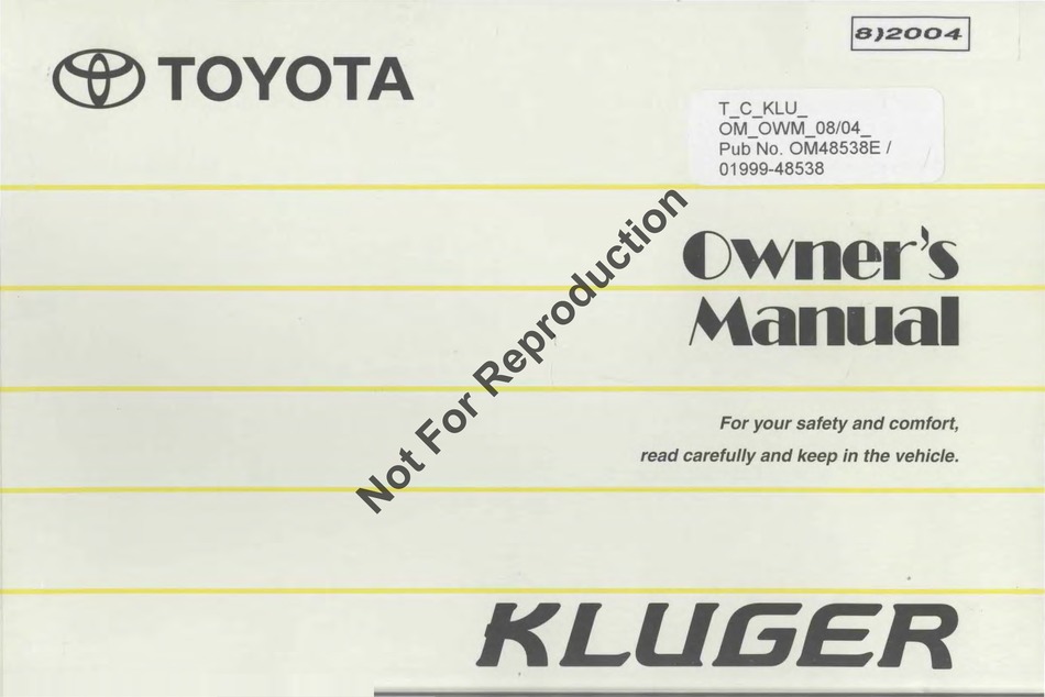 TOYOTA KLUGER 2004 OWNER'S MANUAL Pdf Download | ManualsLib