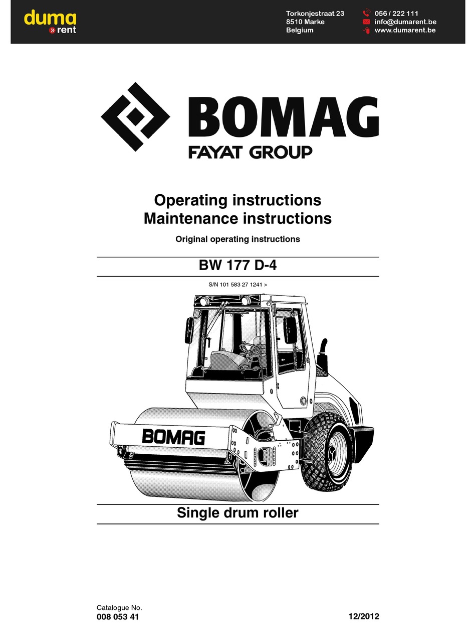 Bomag Bw 177 D 4 Operating Instructions Manual Pdf Download Manualslib