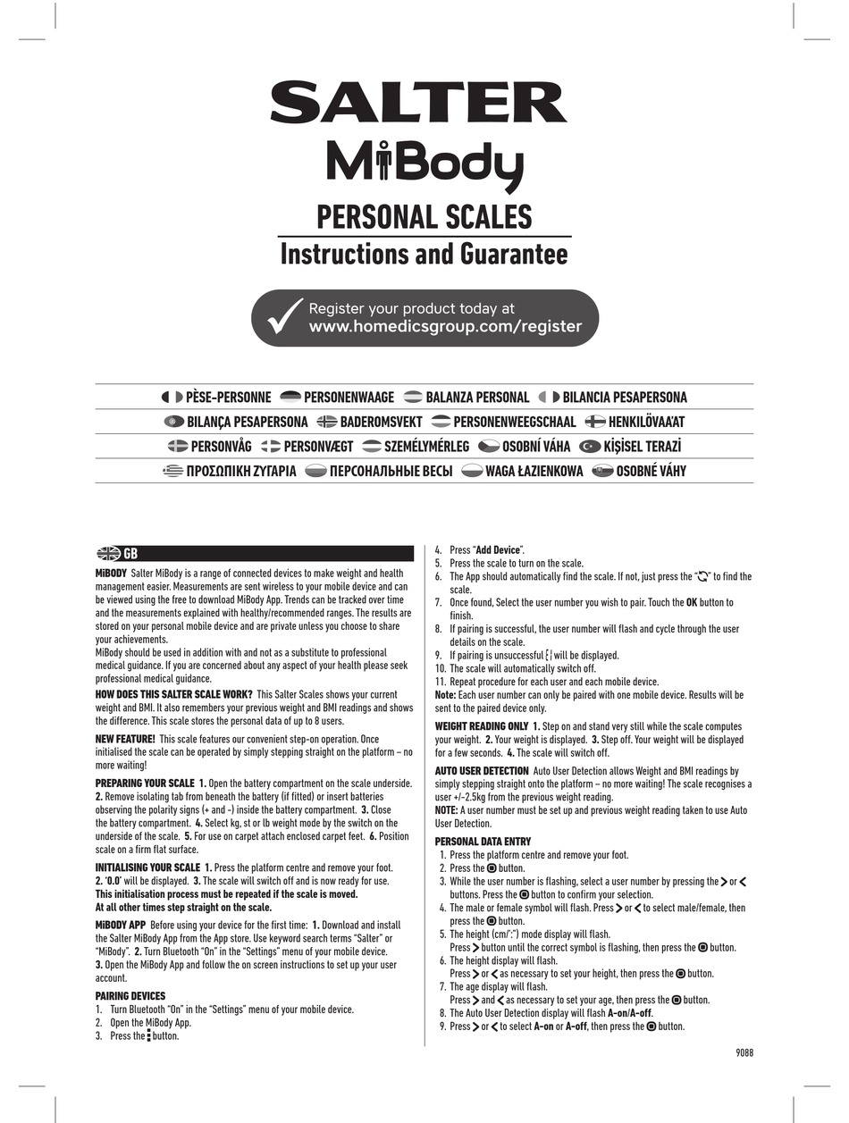 Salter Mibody Instruction Manual Pdf Download Manualslib