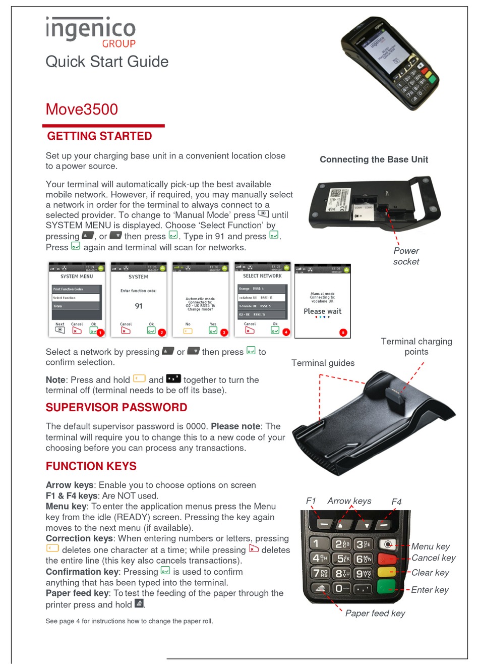 INGENICO MOVE3500 QUICK START MANUAL Pdf Download | ManualsLib