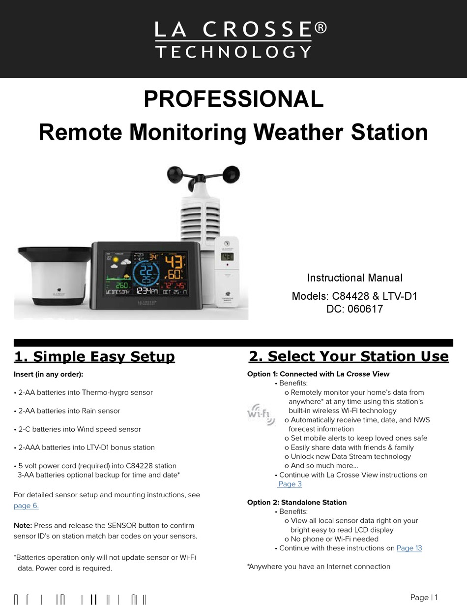 LA CROSSE TECHNOLOGY C84428 INSTRUCTION MANUAL Pdf Download | ManualsLib