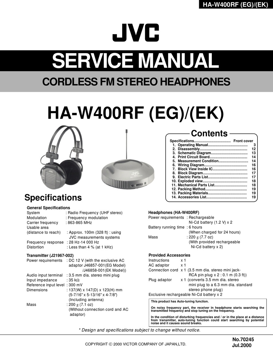 Jvc Ha W400rf Service Manual Pdf Download Manualslib