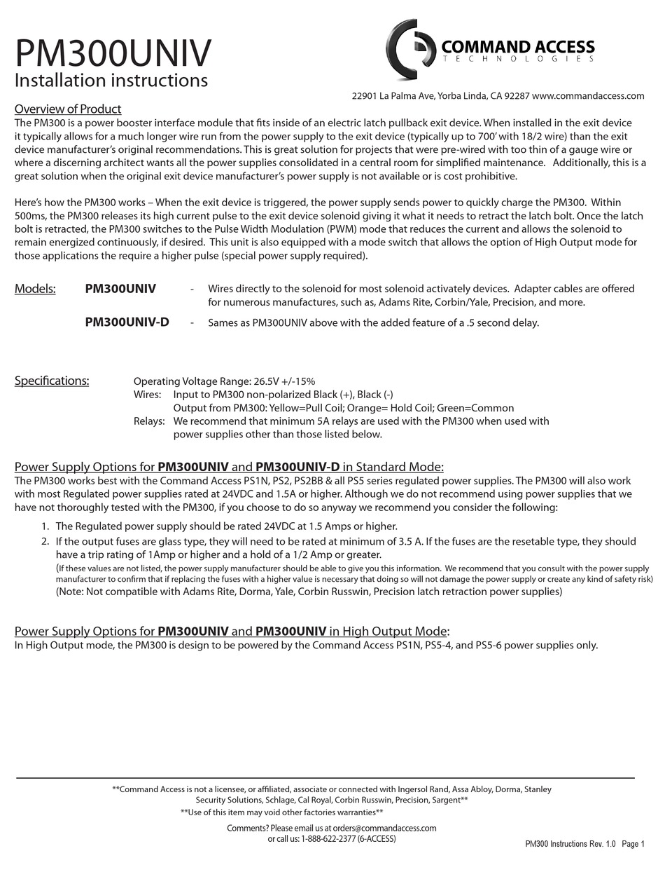 COMMAND ACCESS PM300UNIV INSTALLATION INSTRUCTIONS Pdf Download ...