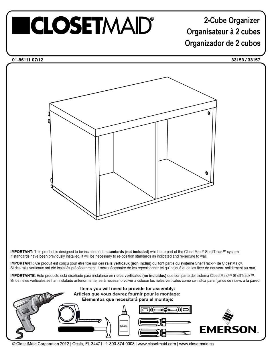 EMERSON CLOSETMAID 33153 ASSEMBLY MANUAL Pdf Download | ManualsLib