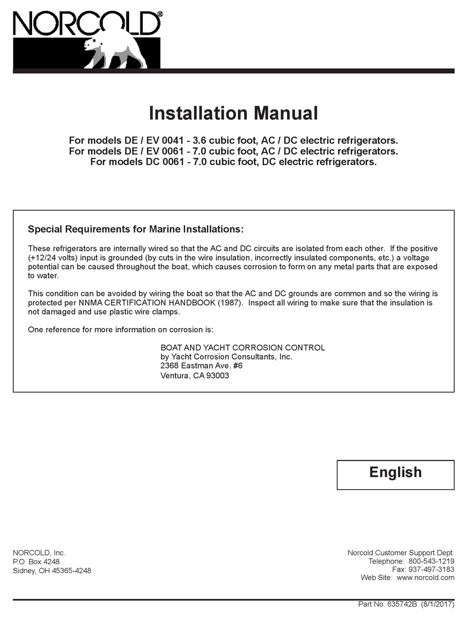 NORCOLD DE / EV 0061 INSTALLATION MANUAL Pdf Download ManualsLib