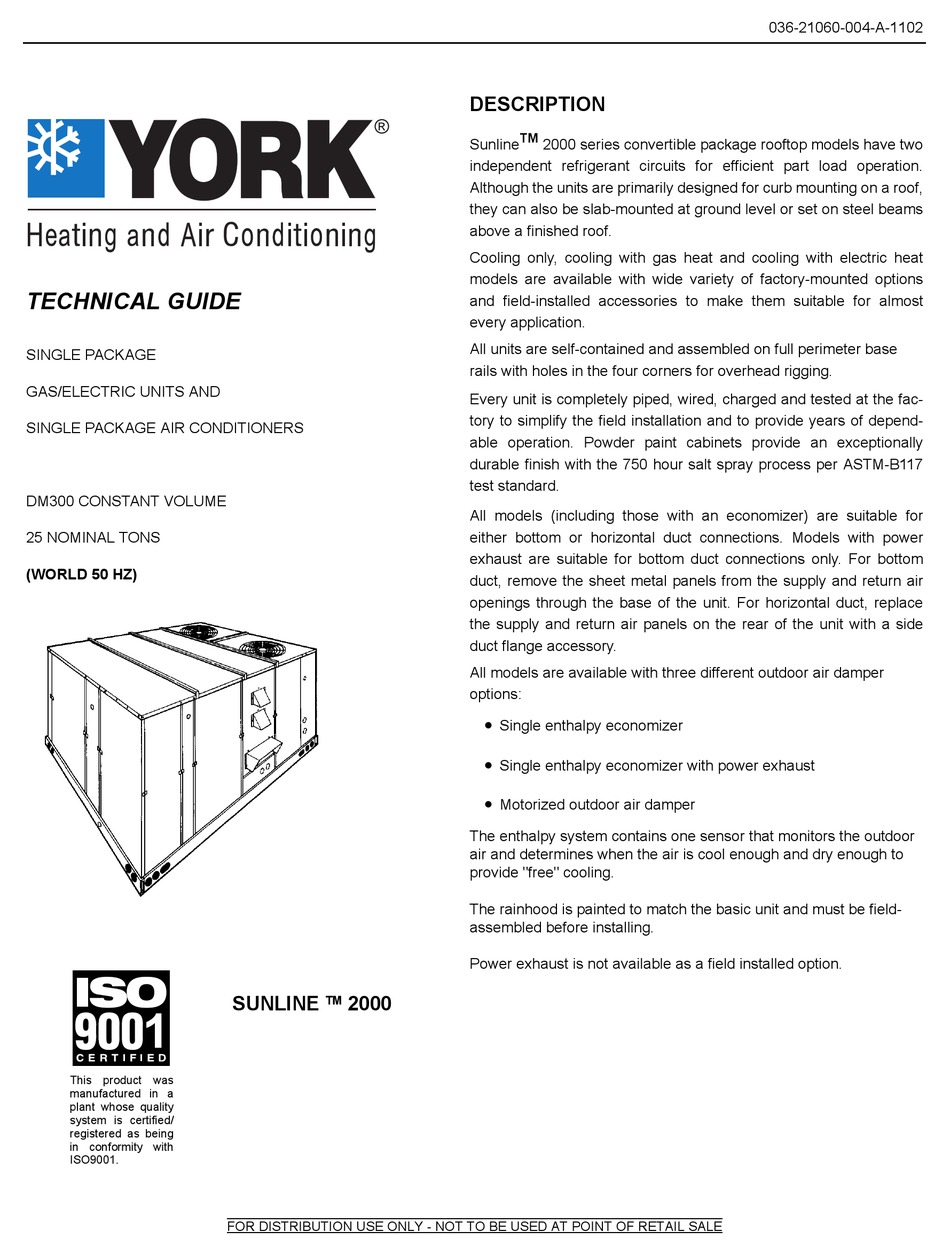 YORK SUNLINE 2000 TECHNICAL MANUAL Pdf Download | ManualsLib