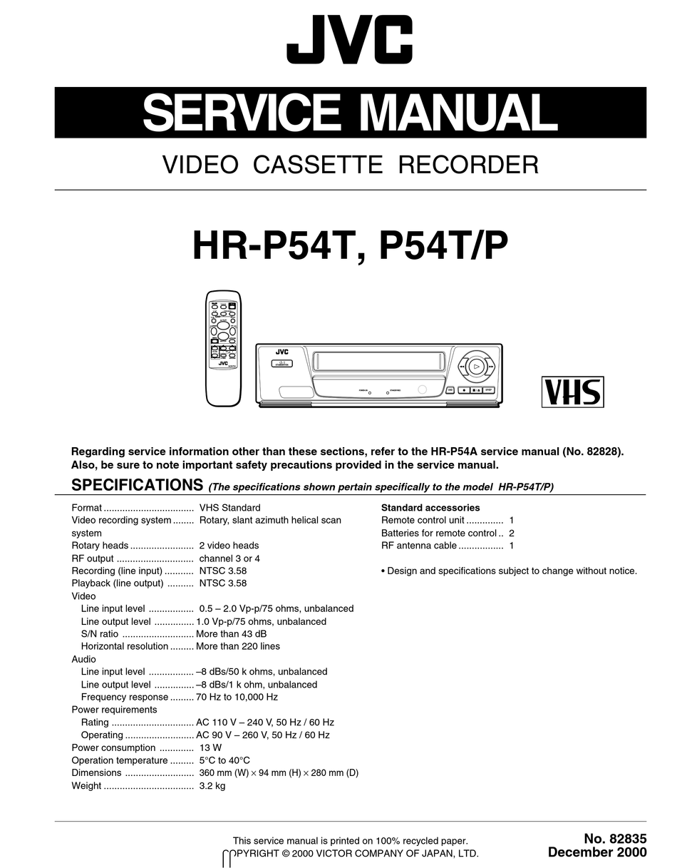 JVC HR-P54T SERVICE MANUAL Pdf Download | ManualsLib