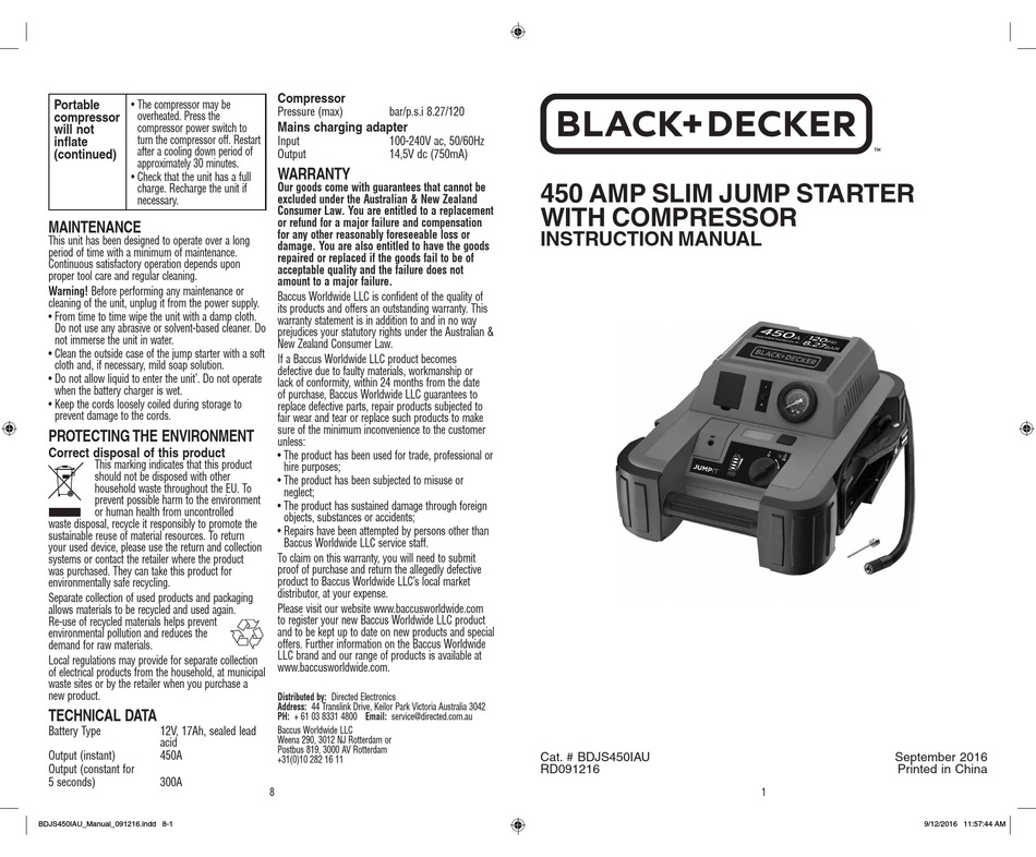 Black & Decker Instruction Manual Air Station Inflator