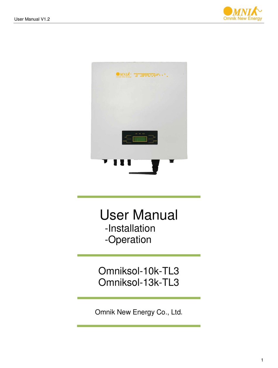 OMNIK OMNIKSOL-10K-TL3 MANUAL Pdf Download | ManualsLib