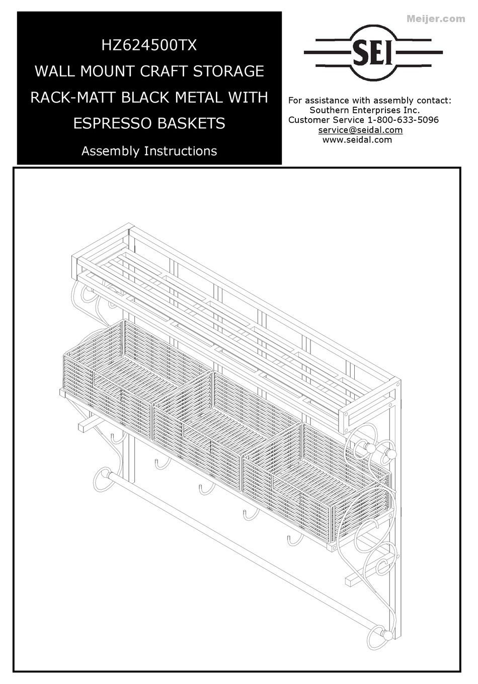 Southern Enterprises Easel/Wall Mount Craft Storage Rack Black