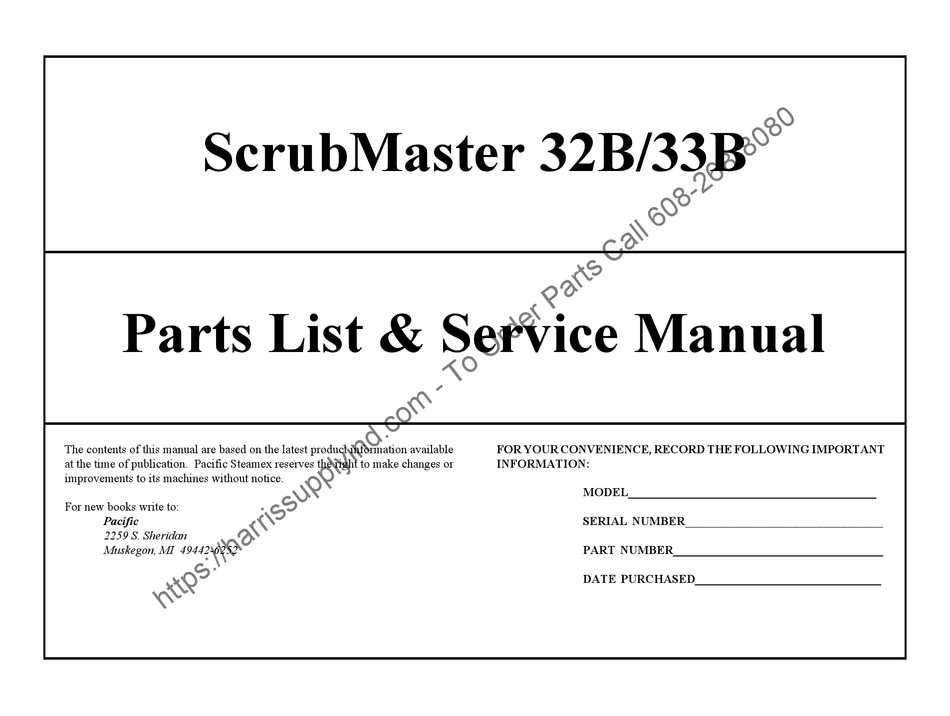 PACIFIC SCRUBMASTER 32B SERVICE MANUAL Pdf Download | ManualsLib