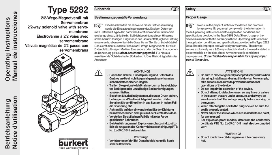 BURKERT 5282 OPERATING INSTRUCTIONS MANUAL Pdf Download ManualsLib