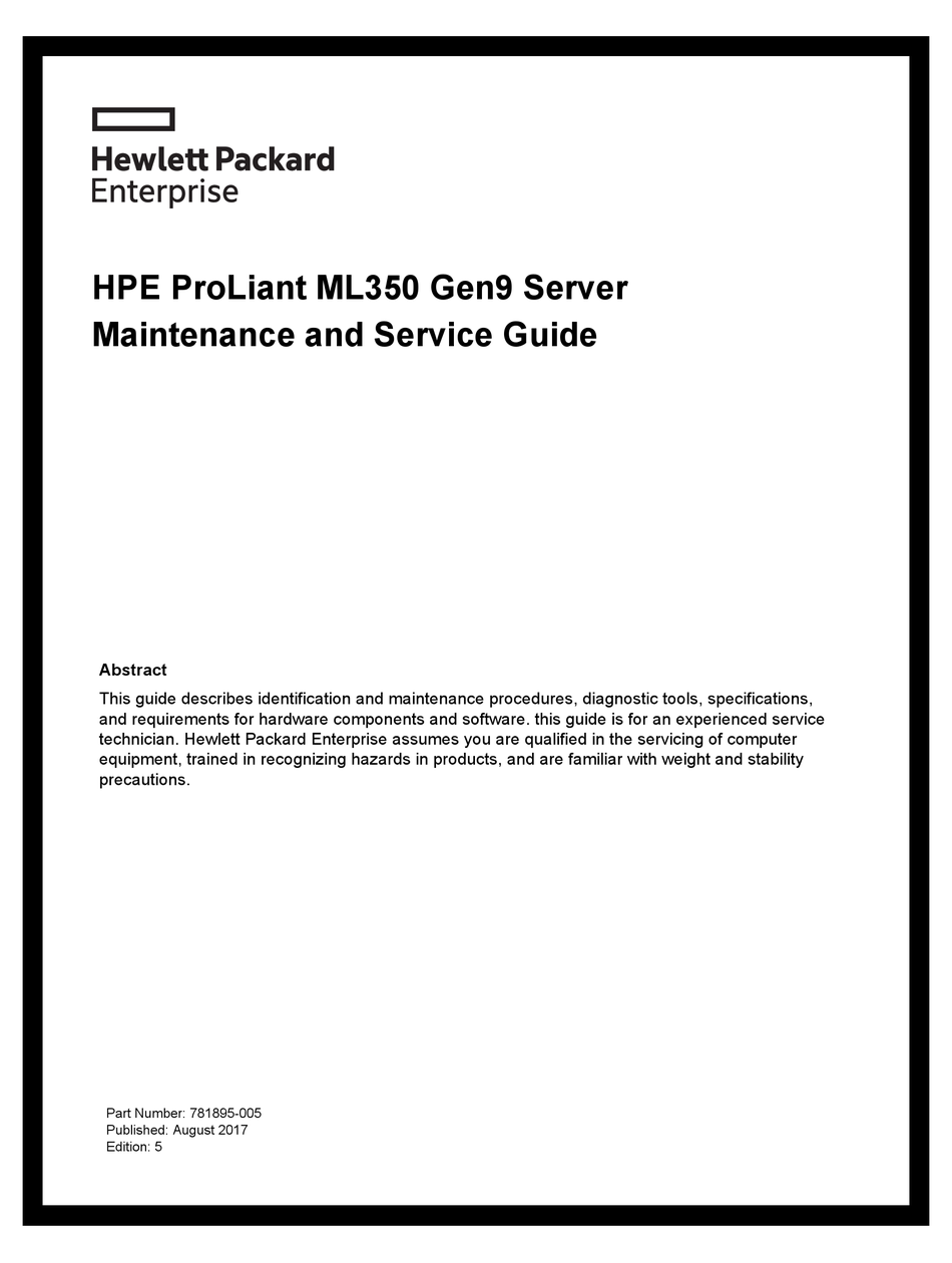 HPE PROLIANT ML350 MAINTENANCE AND SERVICE MANUAL Pdf Download | ManualsLib