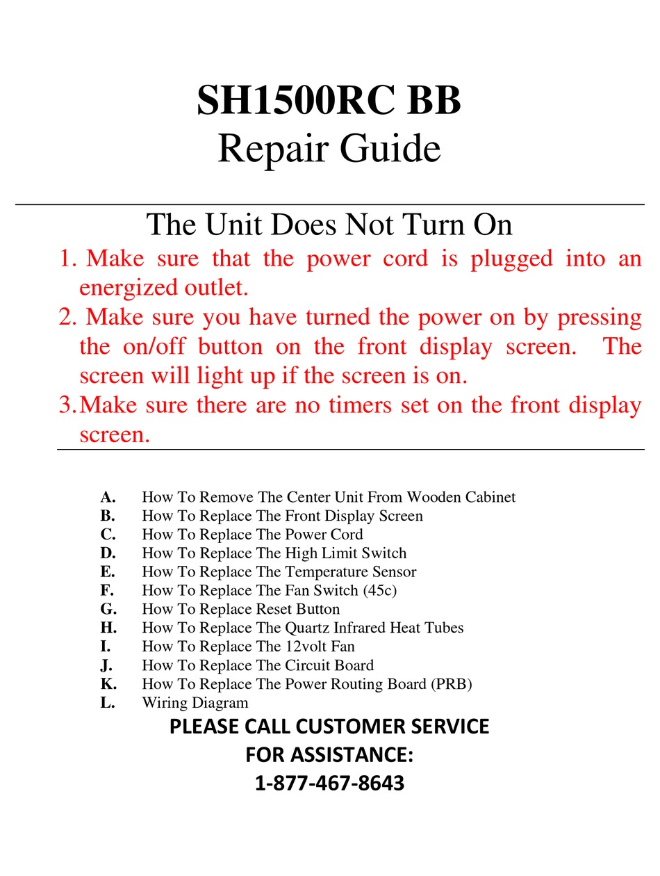 SUNHEAT SH1500RC BB REPAIR MANUAL Pdf Download ManualsLib