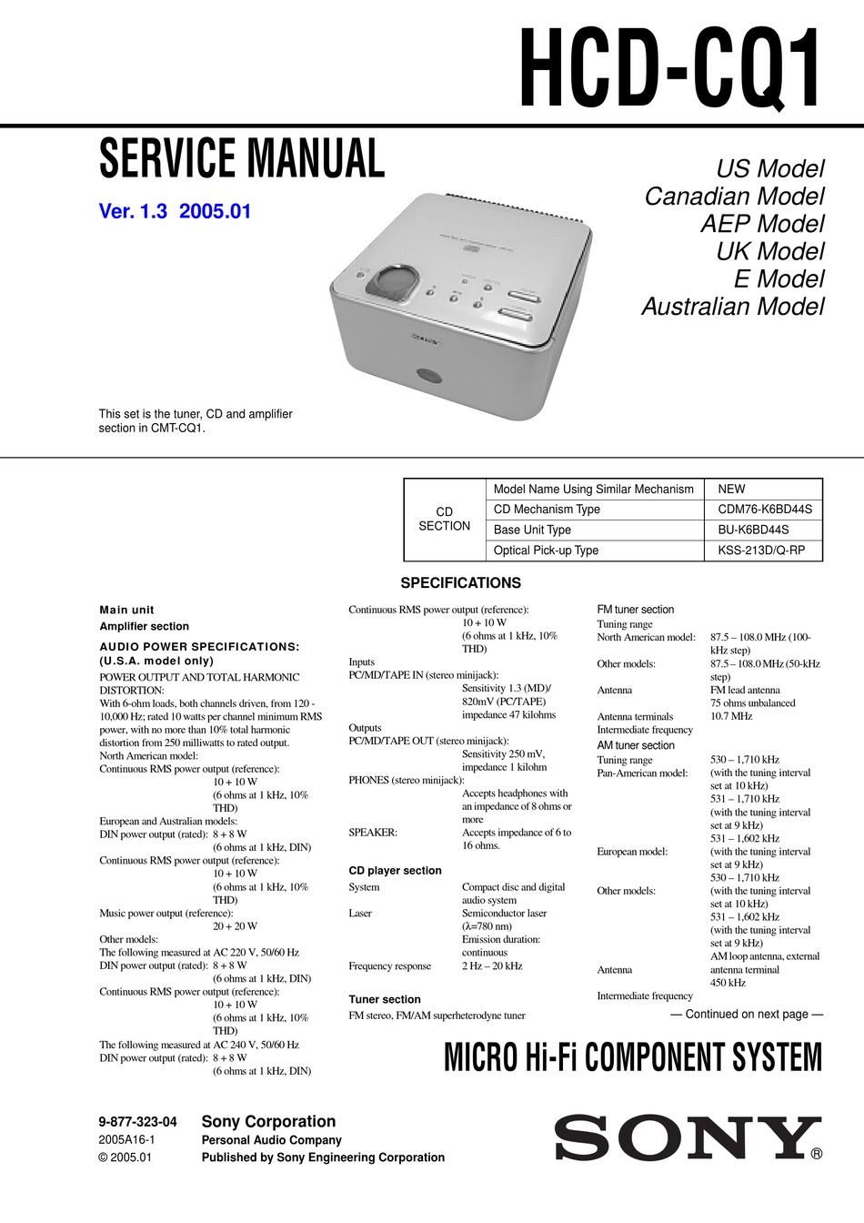 Manuale di istruzioni Sony CMT 101/HCD 101 component system #3365 