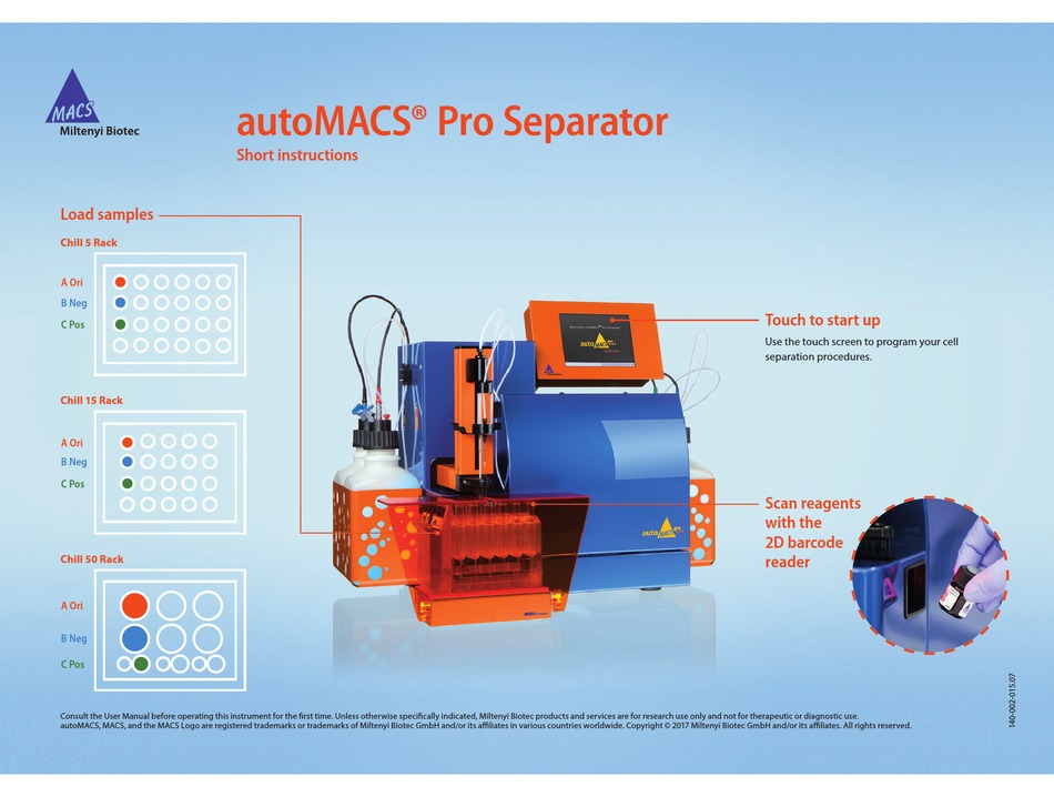 MILTENYI BIOTEC AUTOMACS PRO SEPARATOR SHORT INSTRUCTIONS Pdf Download