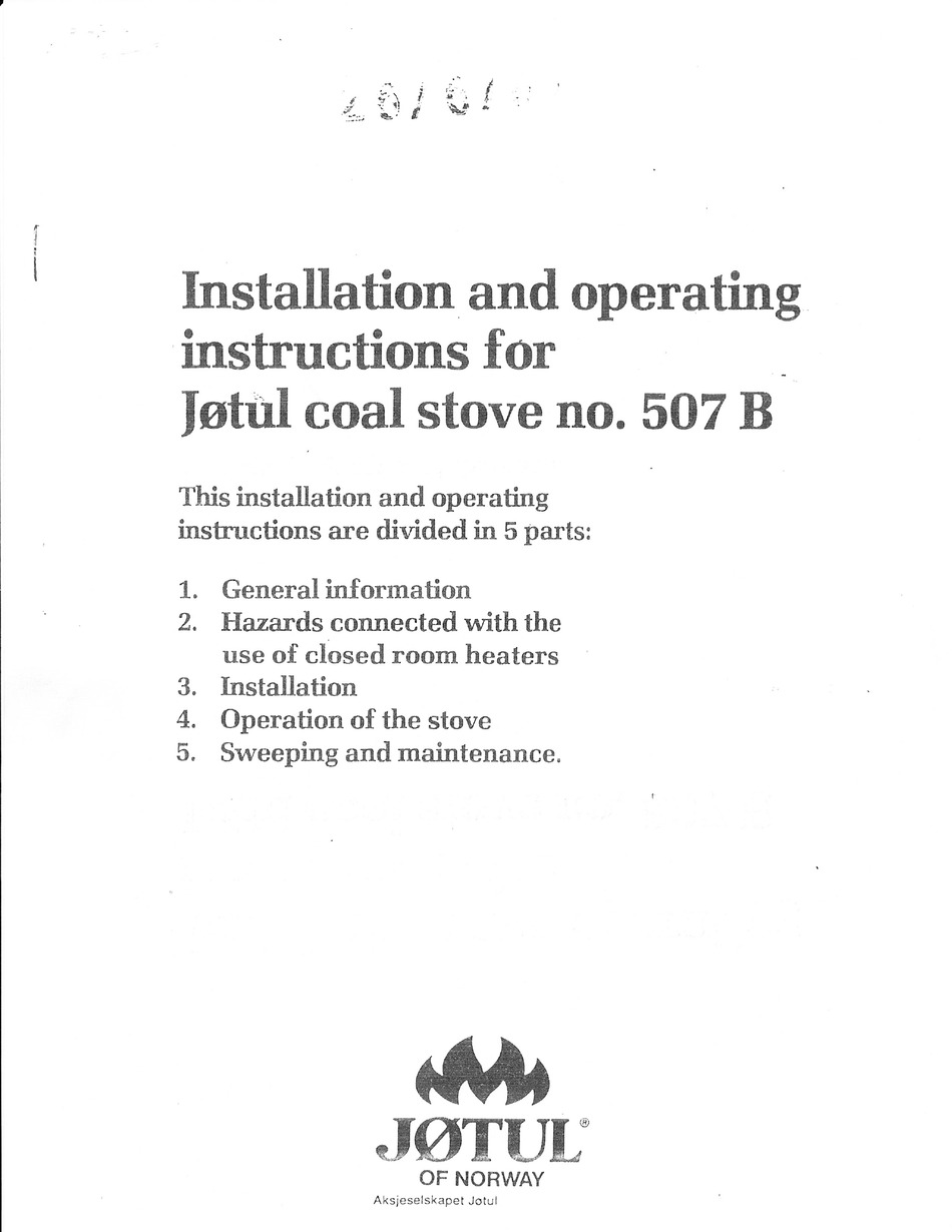 JØTUL 507 B INSTALLATION AND OPERATING INSTRUCTIONS Pdf Download |  ManualsLib