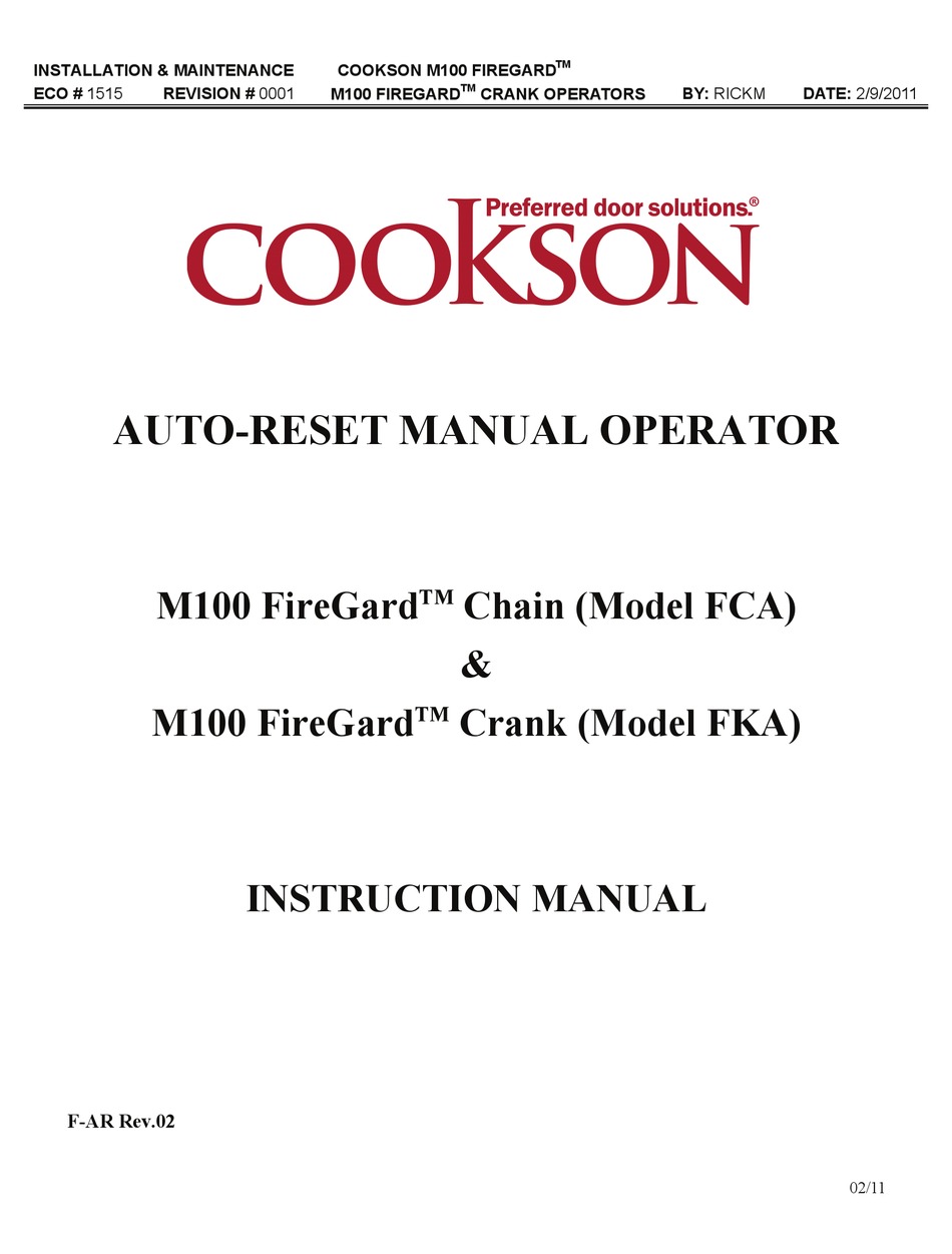 CORNELL model  FCA 115V CHAIN CRANK  Super Duty Door Operator M100 FIREGUARD
