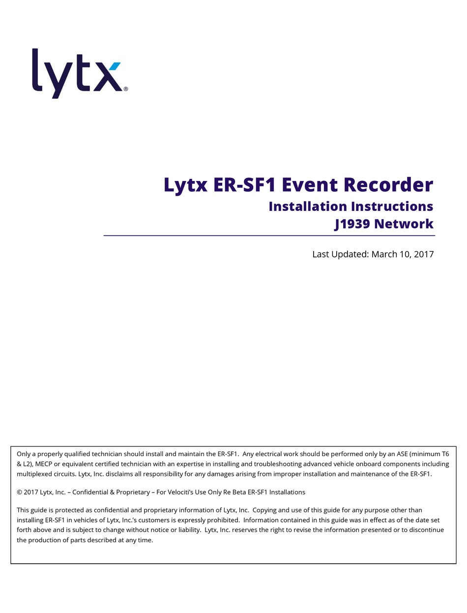 LYTX ERSF1 INSTALLATION INSTRUCTIONS MANUAL Pdf Download ManualsLib