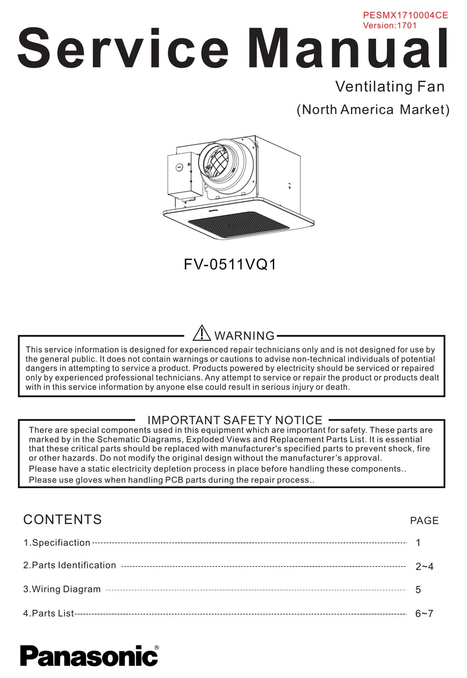 PANASONIC FV-0511VQ1 SERVICE MANUAL Pdf Download | ManualsLib