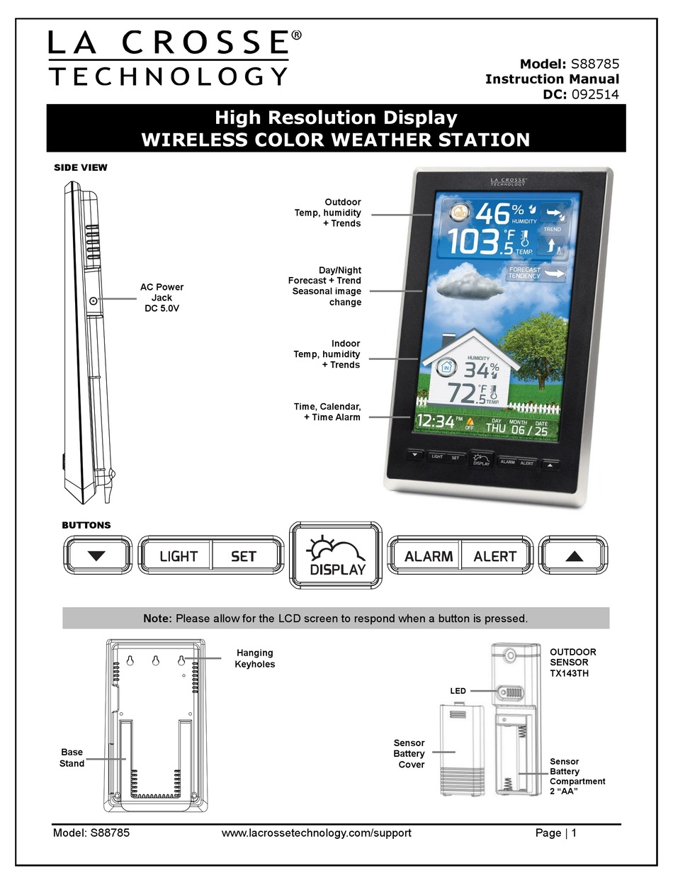 S88907V2 Wireless Color Weather Station – La Crosse Technology