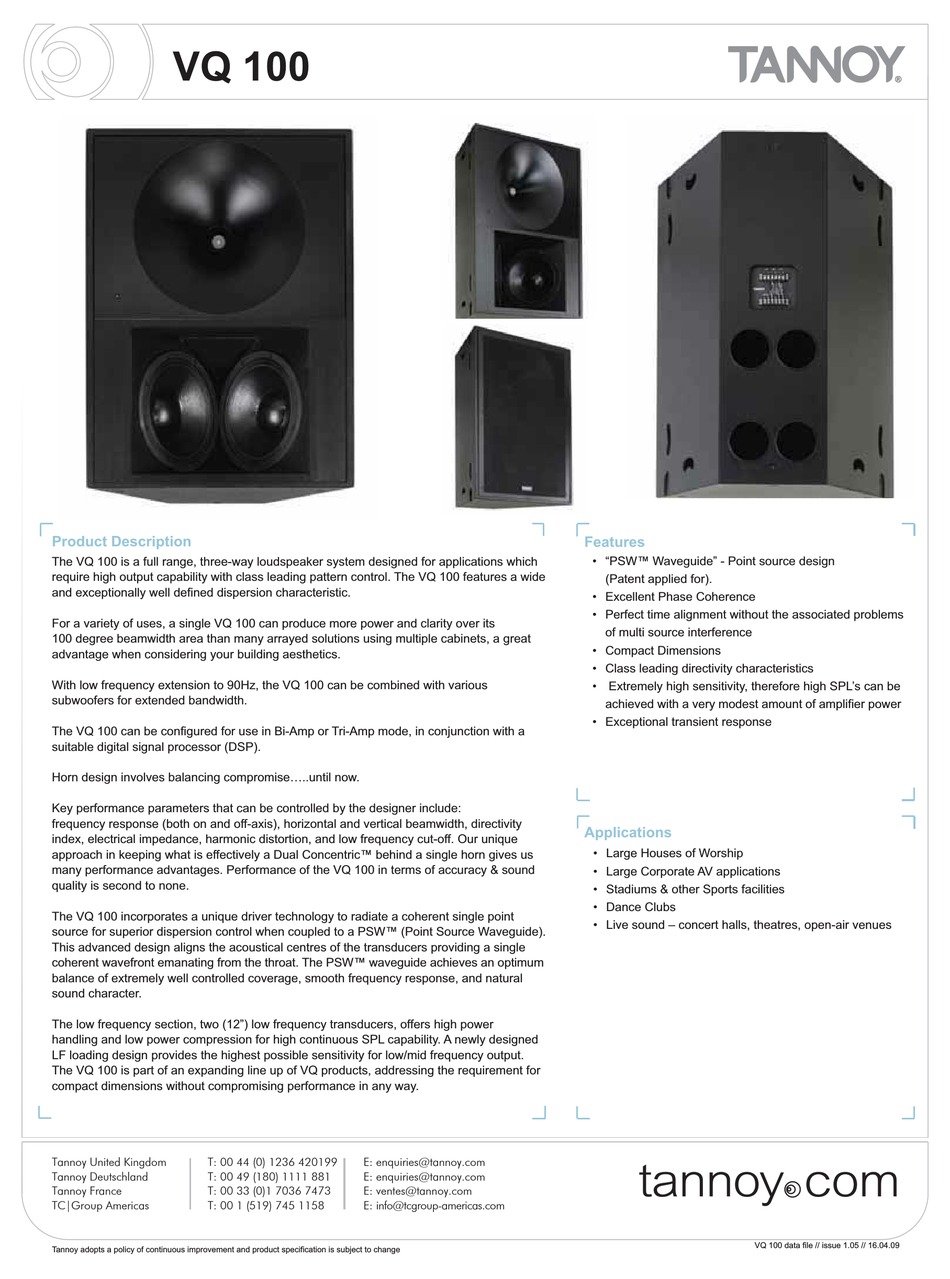 TANNOY VQ 100 MANUAL Pdf Download ManualsLib