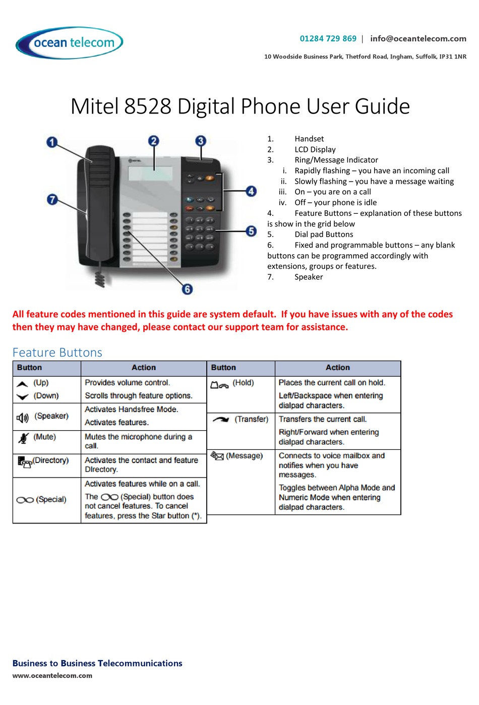 OCEAN TELECOM MITEL 8528 USER MANUAL Pdf Download ManualsLib